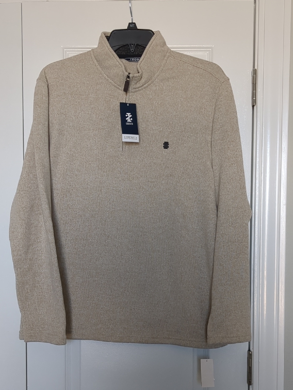 Izod Men's Zip Mock-Neck Sweater in Beige -NWT